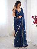 Marvelous Blue Beads Work Silk Party Wear Saree With Blouse - Zeel Clothing