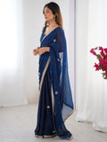 Marvelous Blue Beads Work Silk Party Wear Saree With Blouse - Zeel Clothing