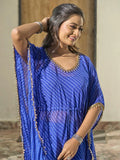 Marvelous Blue Leheriya Printed Georgette Festive Wear Kaftan Sharara Suit - Zeel Clothing