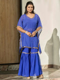 Marvelous Blue Leheriya Printed Georgette Festive Wear Kaftan Sharara Suit - Zeel Clothing