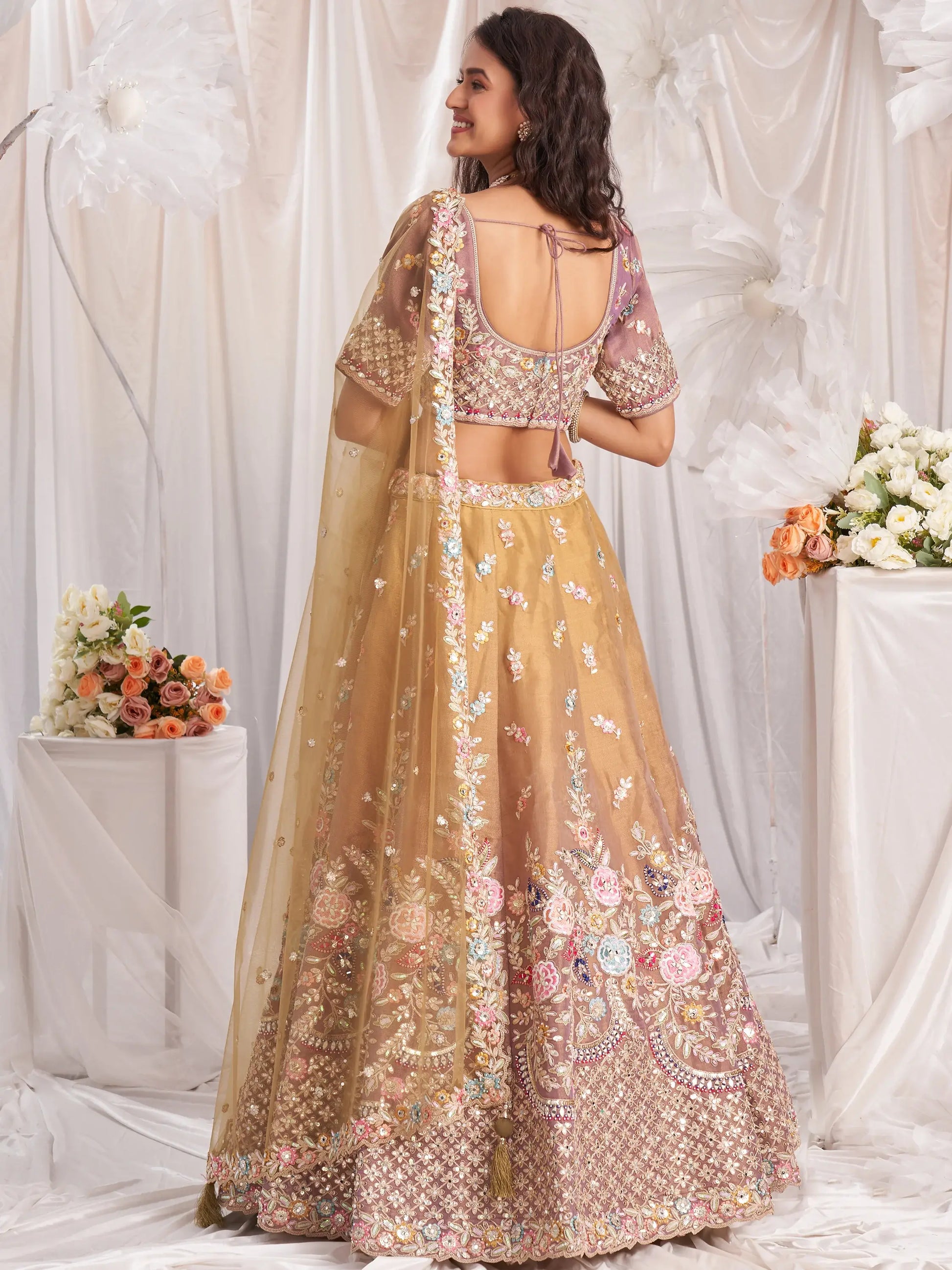 Marvelous Brown Sequins Tissue Silk Engagement Wear Lehenga Choli - Zeel Clothing