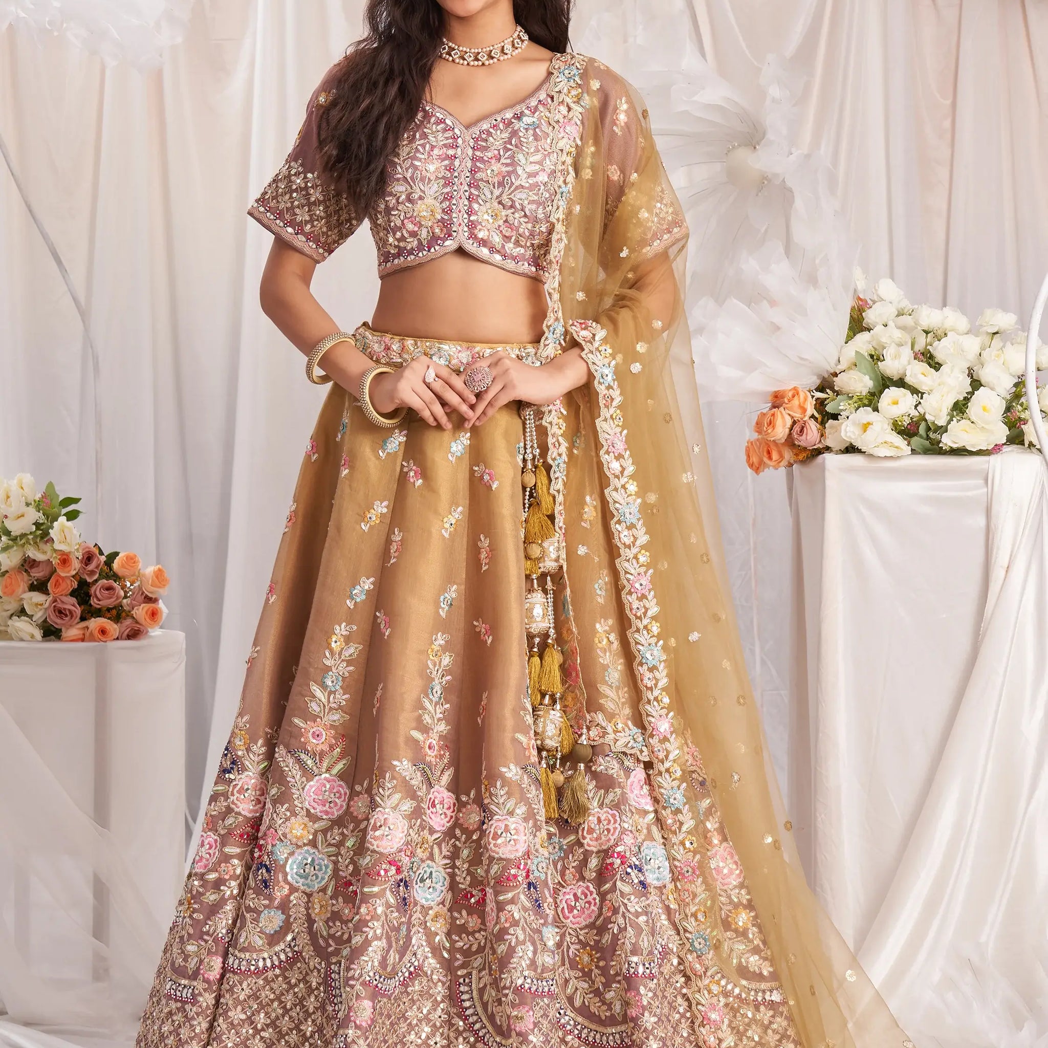 Marvelous Brown Sequins Tissue Silk Engagement Wear Lehenga Choli - Zeel Clothing