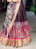 Marvelous Burgundy Kalamkari Printed Dola Silk Lehenga Choli