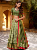 Marvelous Green Printed Dola Silk Mehendi Wear Lehenga With Blouse