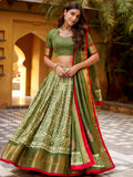 Marvelous Green Printed Dola Silk Mehendi Wear Lehenga With Blouse