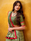 Marvelous Green Printed Dola Silk Mehendi Wear Lehenga With Blouse
