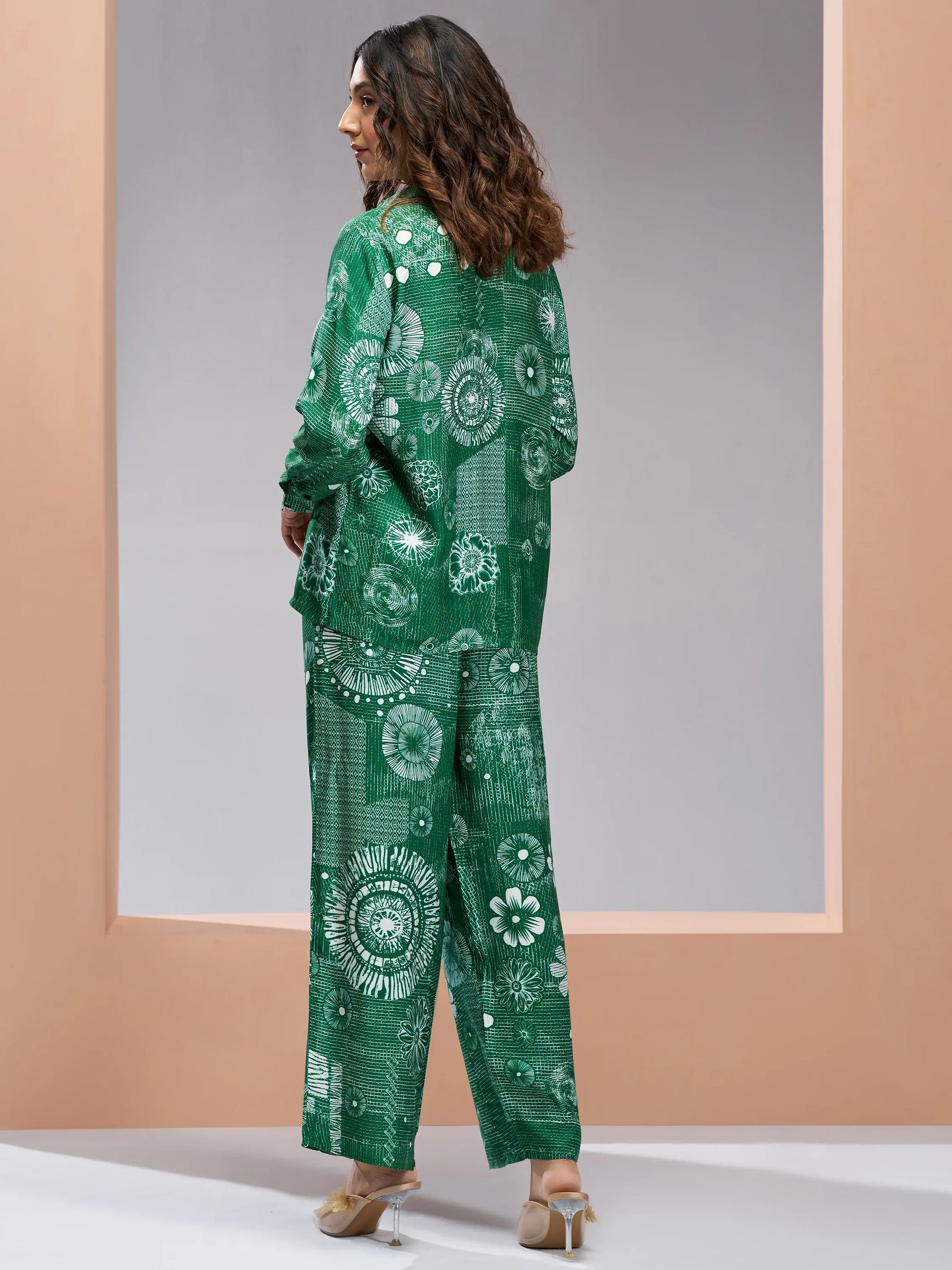 Marvelous Green Printed Muslin Silk Office Wear Co-Ord Set - Zeel Clothing