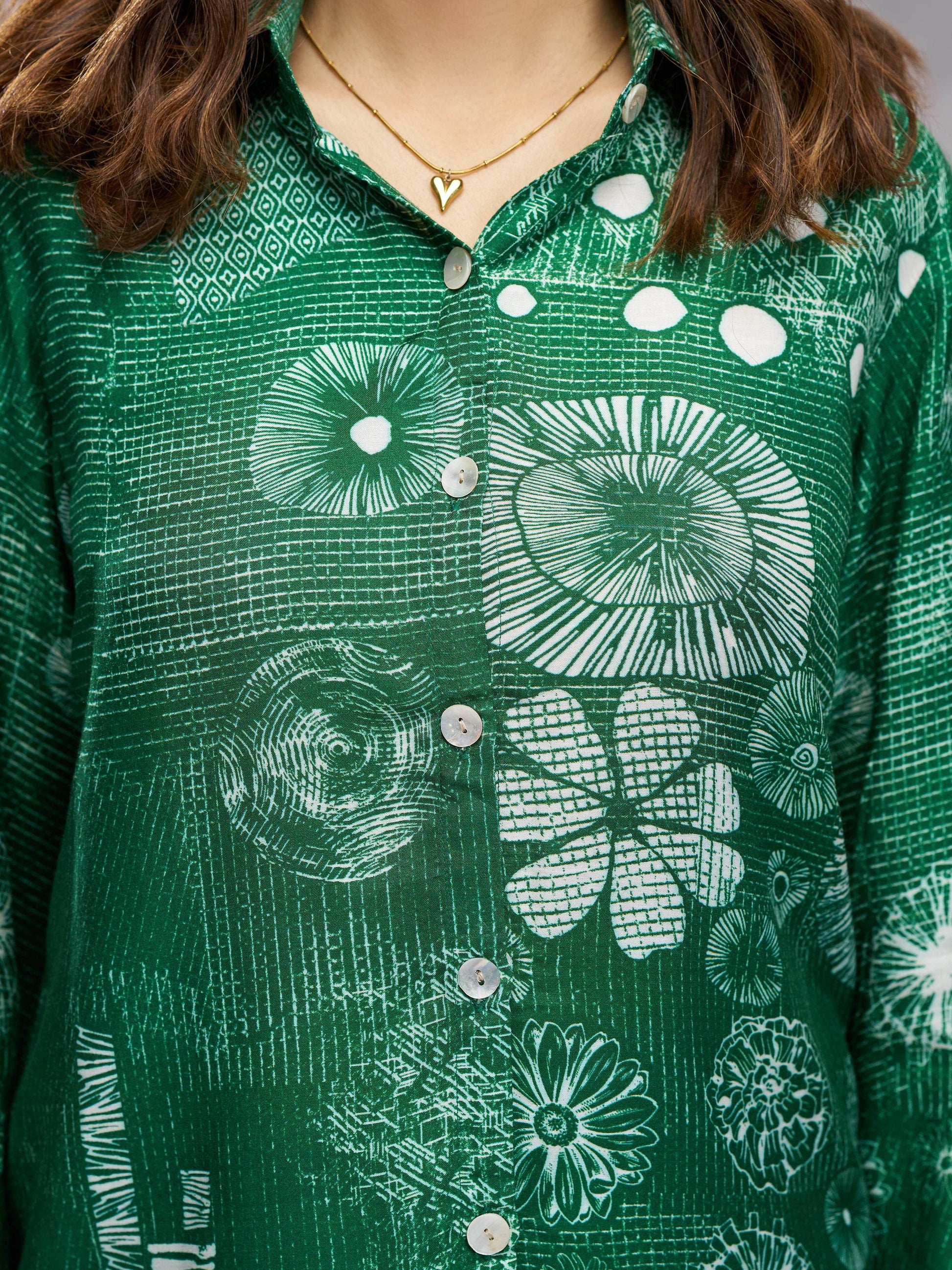 Marvelous Green Printed Muslin Silk Office Wear Co-Ord Set - Zeel Clothing