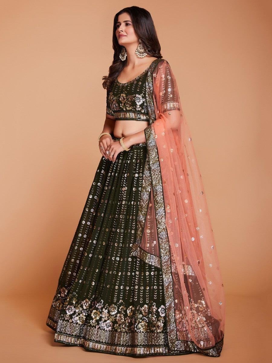 Marvelous Green Sequins Georgette Sangeet Wear Lehenga Choli