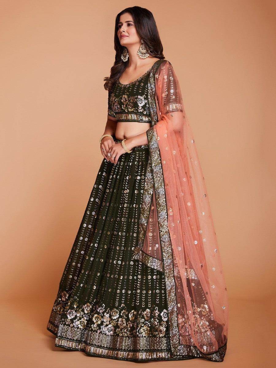 Marvelous Green Sequins Georgette Sangeet Wear Lehenga Choli - Zeel Clothing