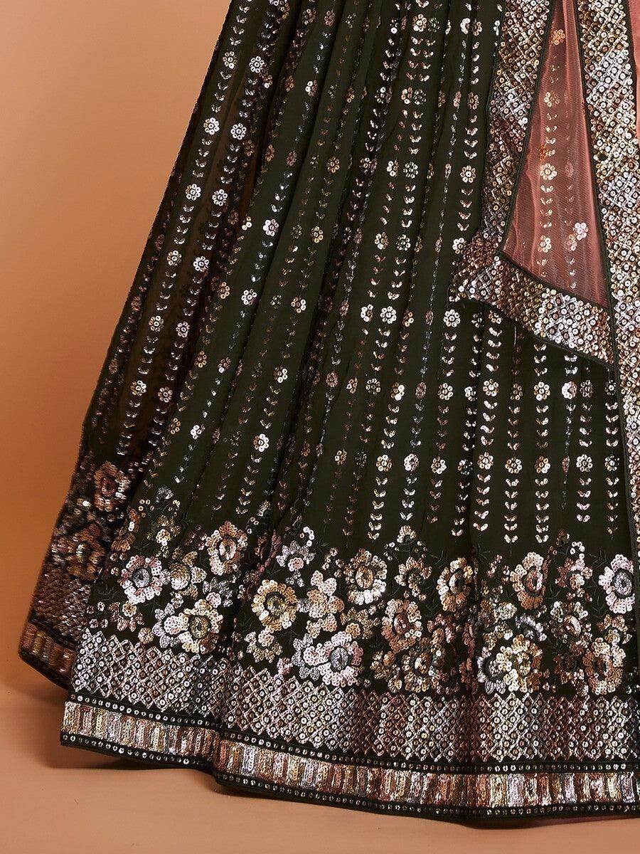 Marvelous Green Sequins Georgette Sangeet Wear Lehenga Choli - Zeel Clothing
