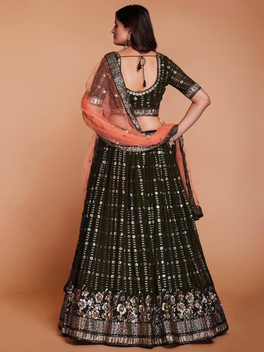 Marvelous Green Sequins Georgette Sangeet Wear Lehenga Choli - Zeel Clothing