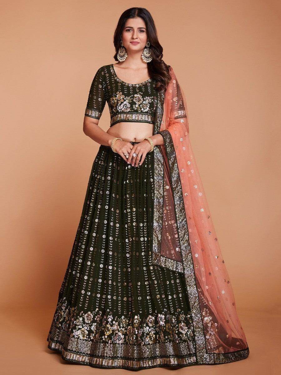 Marvelous Green Sequins Georgette Sangeet Wear Lehenga Choli - Zeel Clothing