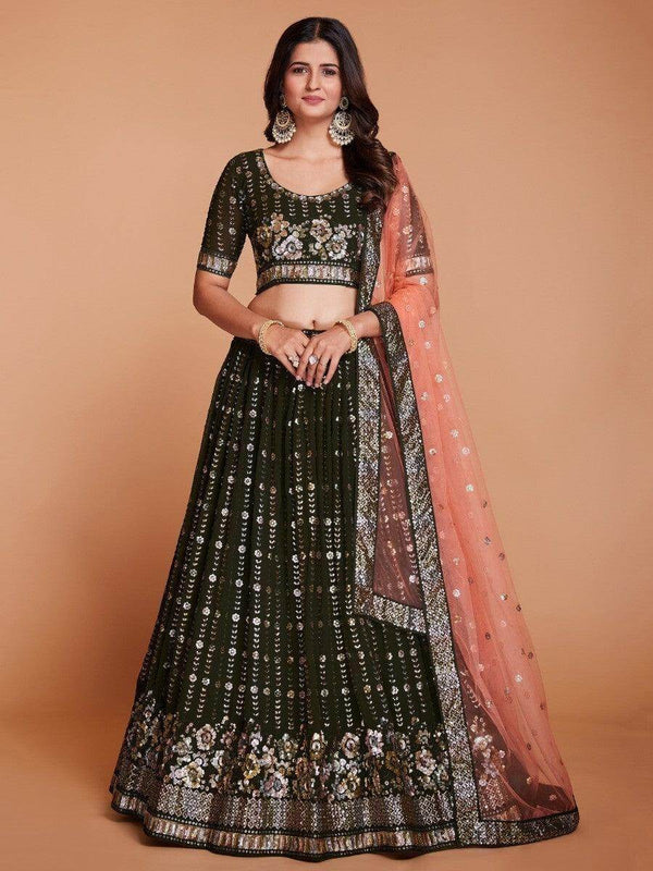 Marvelous Green Sequins Georgette Sangeet Wear Lehenga Choli - Zeel Clothing