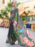 Marvelous Grey Floral Printed Georgette Casual Wear Saree With Blouse - Zeel Clothing