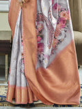 Marvelous Grey Floral Printed Silk Reception Wear Saree With Blouse - Zeel Clothing