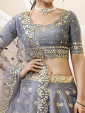 Marvelous Grey Paper Mirror Work Art Silk Reception Wear Lehenga Choli - Zeel Clothing