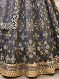 Marvelous Grey Paper Mirror Work Art Silk Reception Wear Lehenga Choli - Zeel Clothing