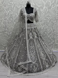 Marvelous Grey Pearl Work Net Bridesmaid Lehenga Choli With Dupatta - Zeel Clothing