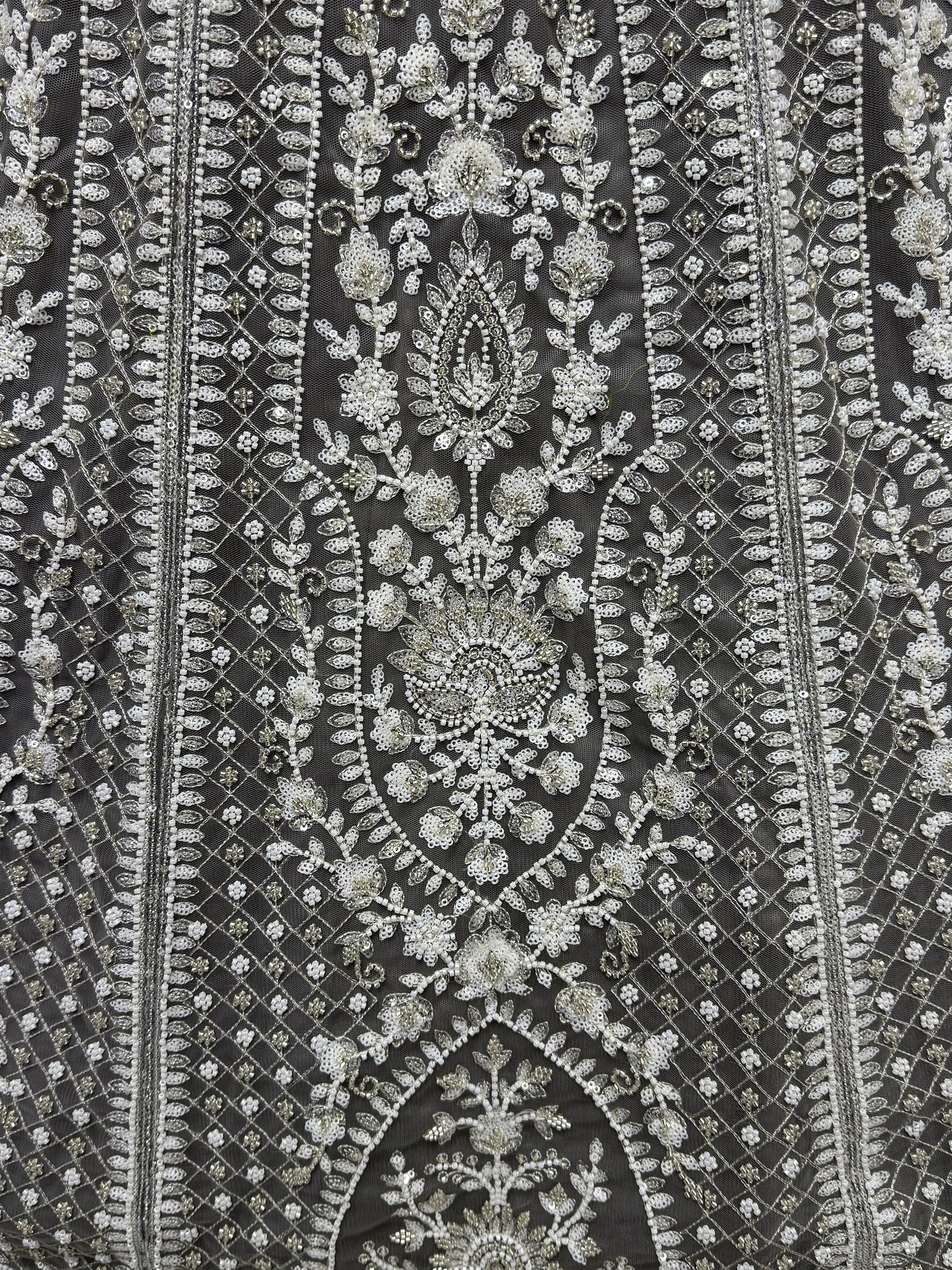 Marvelous Grey Pearl Work Net Bridesmaid Lehenga Choli With Dupatta - Zeel Clothing