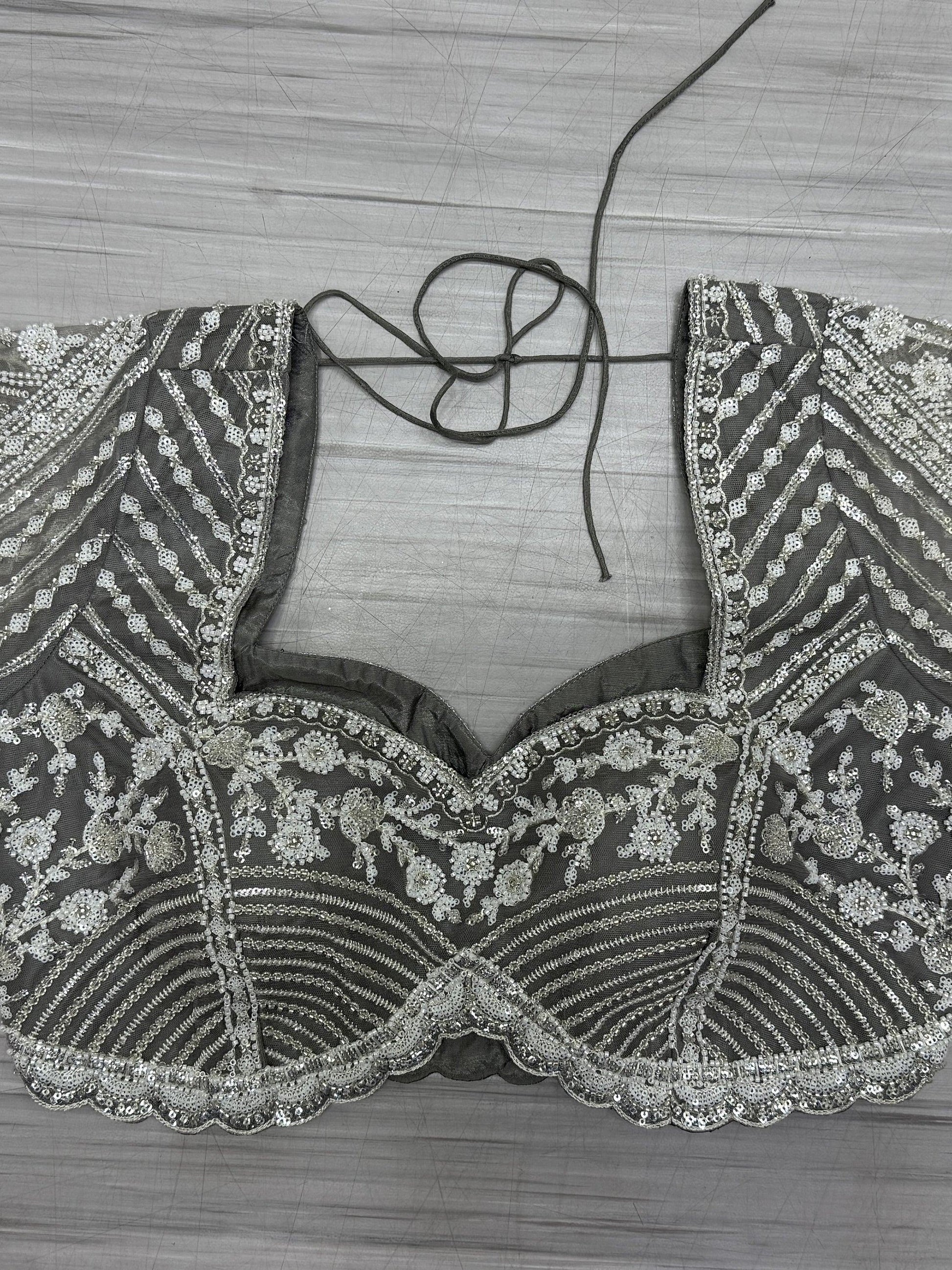 Marvelous Grey Pearl Work Net Bridesmaid Lehenga Choli With Dupatta - Zeel Clothing