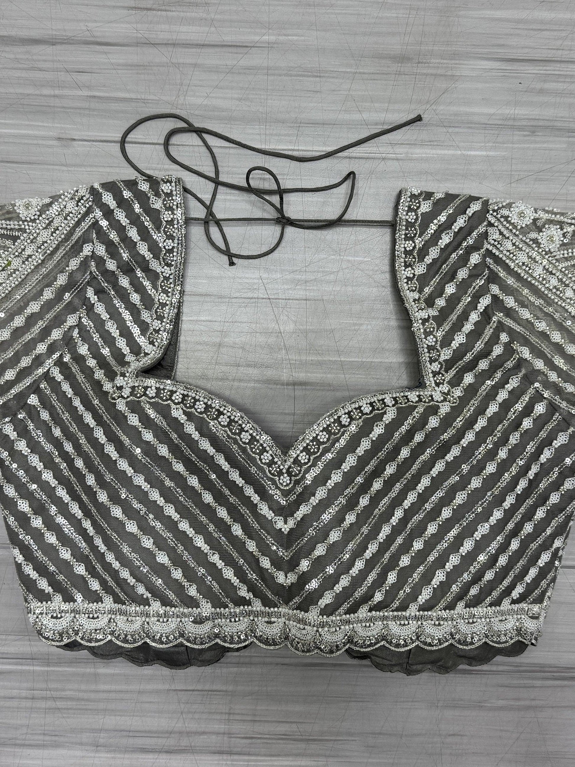 Marvelous Grey Pearl Work Net Bridesmaid Lehenga Choli With Dupatta - Zeel Clothing