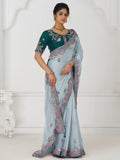 Marvelous Grey Sequins Silk Reception Wear Saree With Blouse - Zeel Clothing