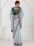 Marvelous Grey Sequins Silk Reception Wear Saree With Blouse - Zeel Clothing