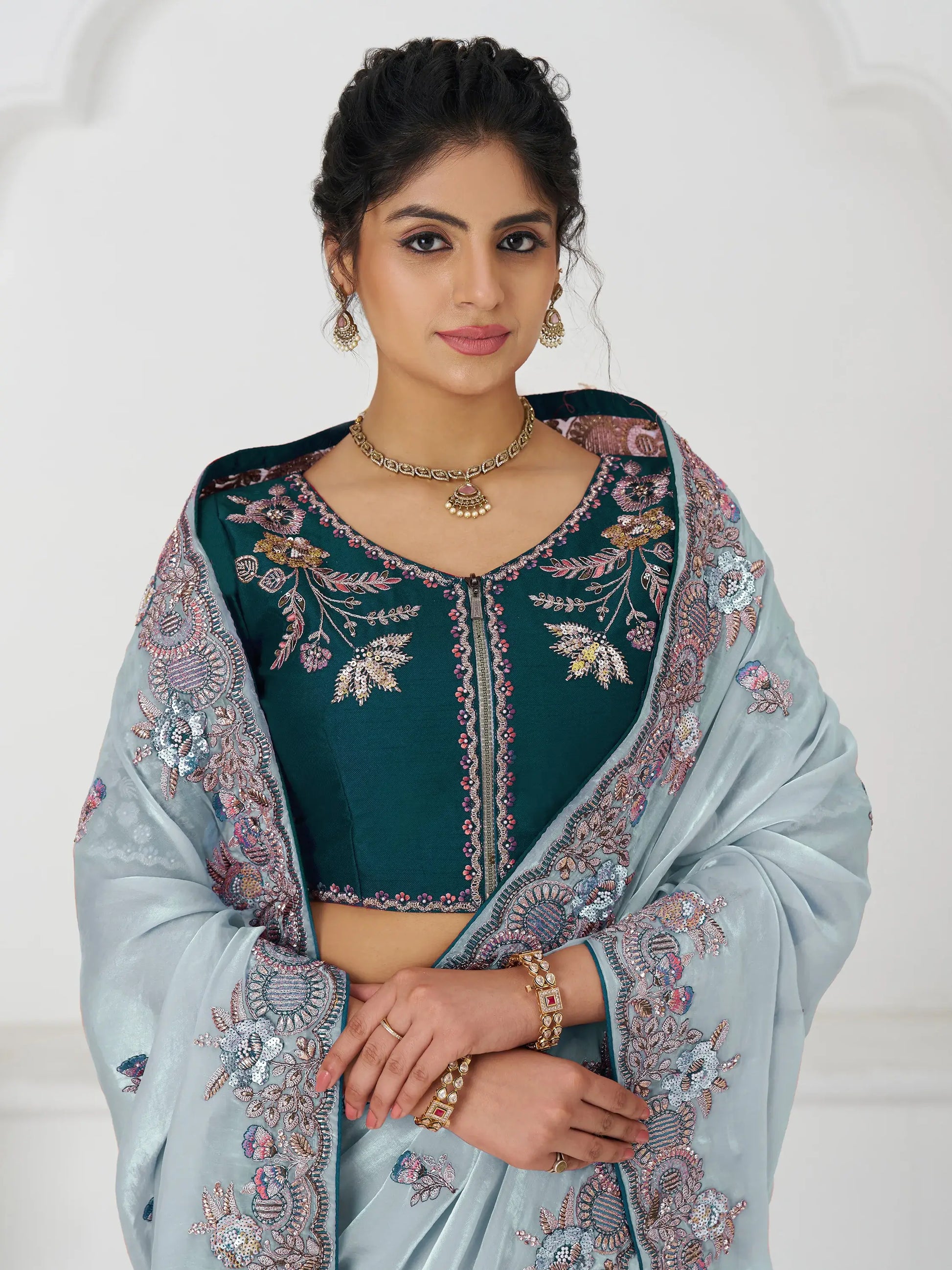 Marvelous Grey Sequins Silk Reception Wear Saree With Blouse - Zeel Clothing