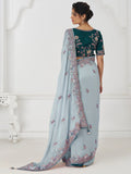 Marvelous Grey Sequins Silk Reception Wear Saree With Blouse - Zeel Clothing