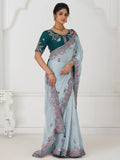 Marvelous Grey Sequins Silk Reception Wear Saree With Blouse - Zeel Clothing