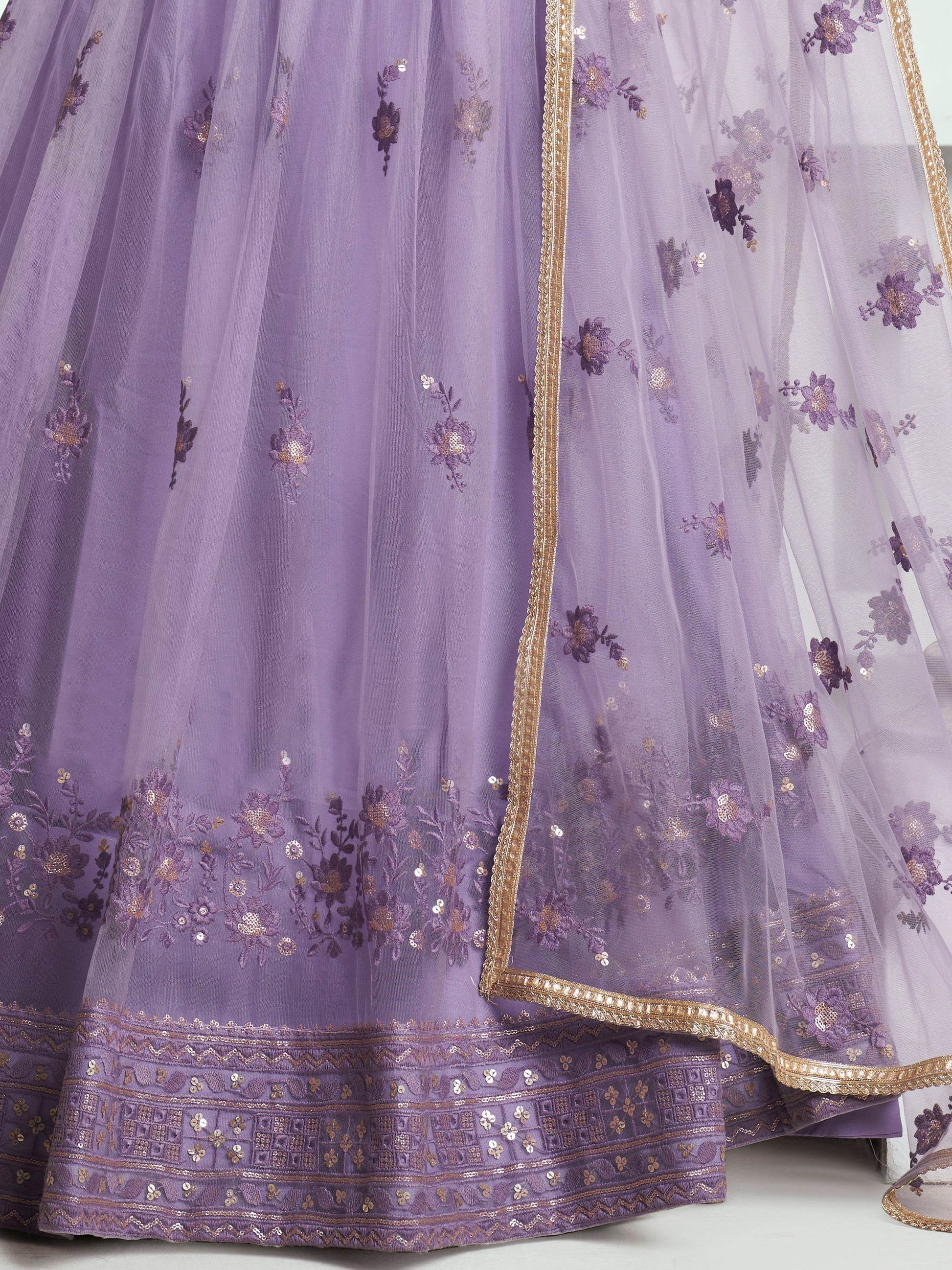 Marvelous Lavender Sequins Net Bridesmaid Lehenga Choli With Dupatta - Zeel Clothing