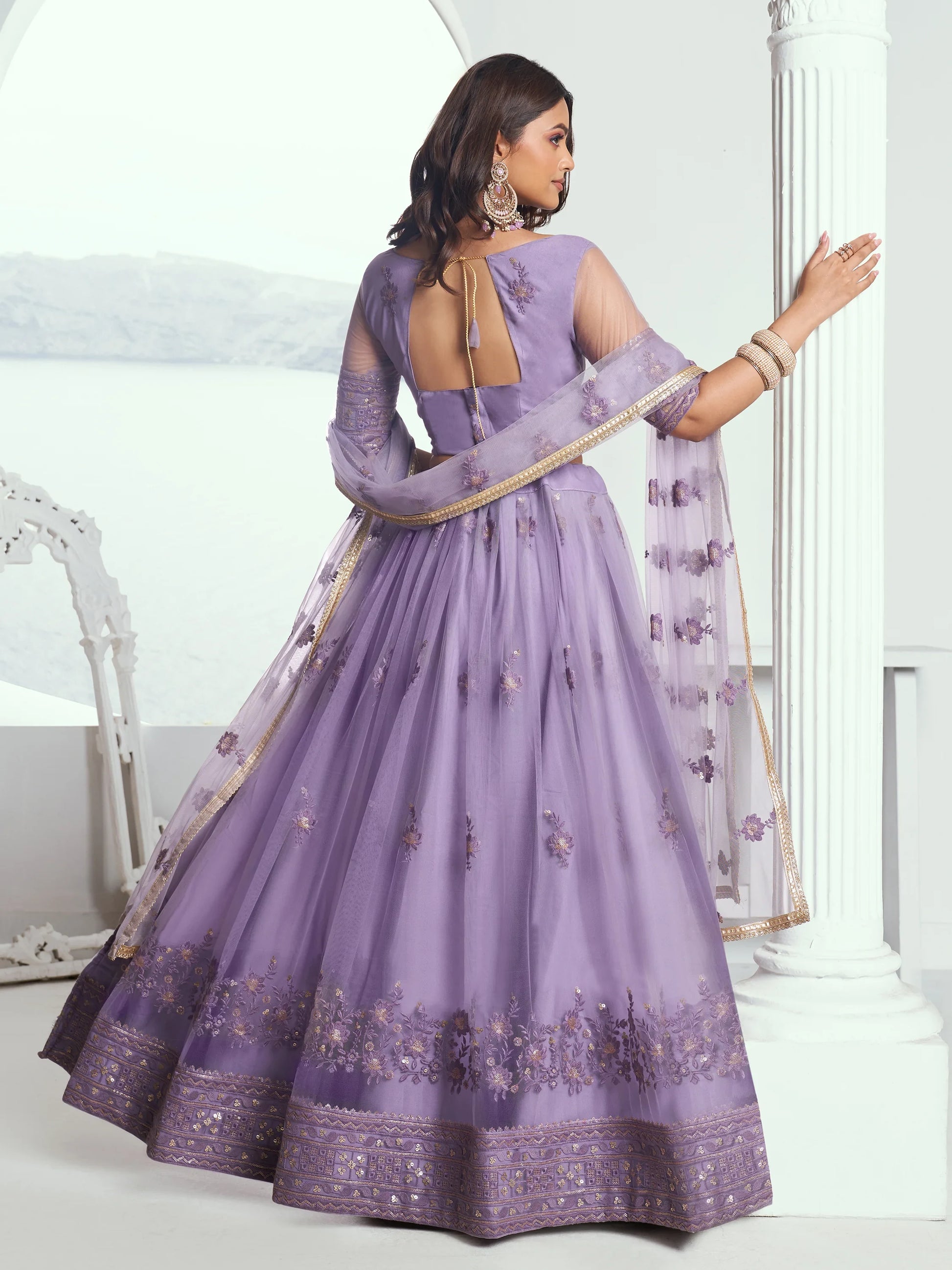 Marvelous Lavender Sequins Net Bridesmaid Lehenga Choli With Dupatta - Zeel Clothing