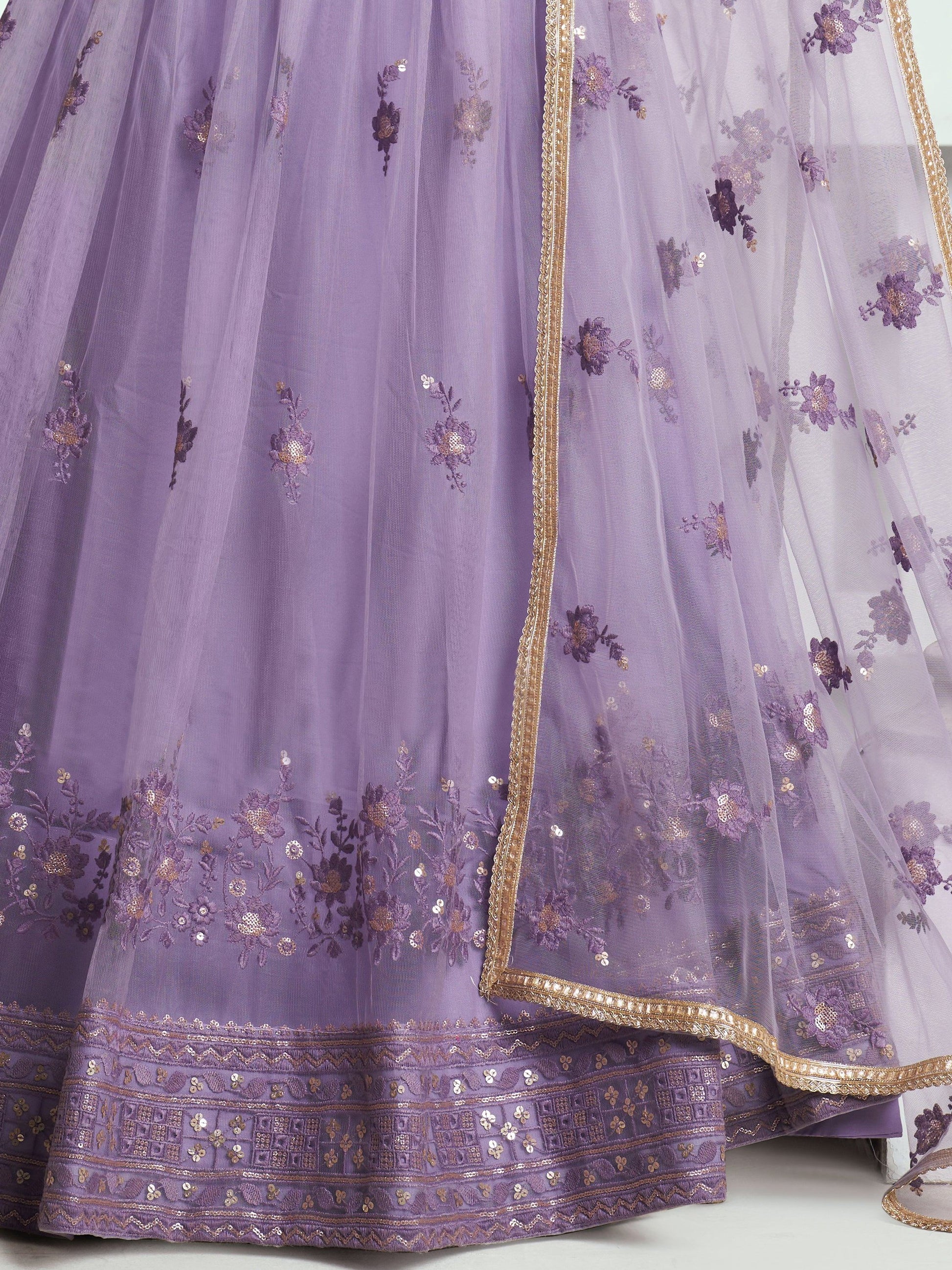 Marvelous Lavender Sequins Net Bridesmaid Lehenga Choli With Dupatta - Zeel Clothing
