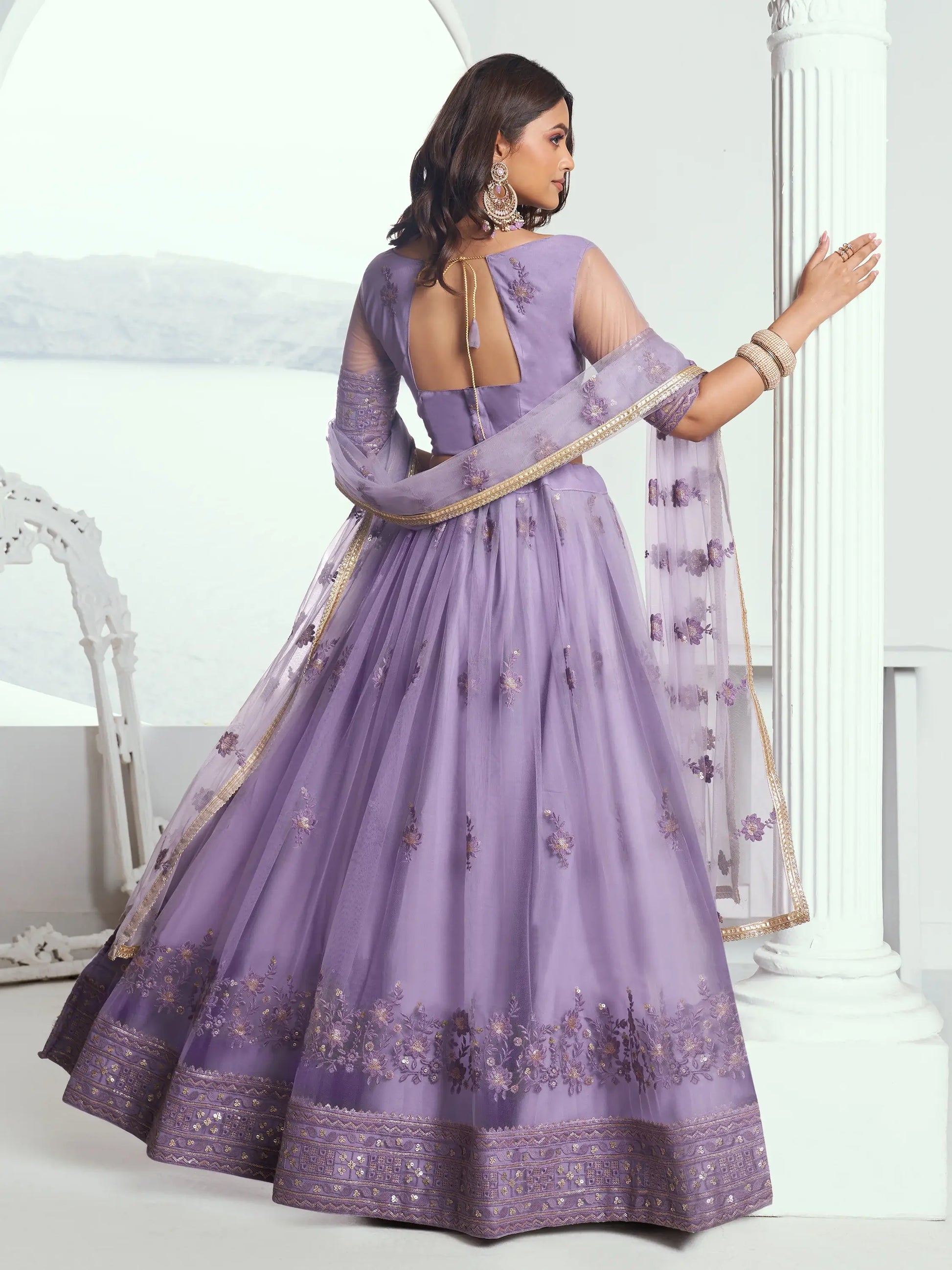 Marvelous Lavender Sequins Net Bridesmaid Lehenga Choli With Dupatta - Zeel Clothing