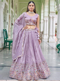 Marvelous Lavender Sequins Work Crushed Wedding Lehenga With Blouse
