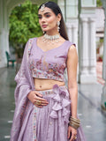 Marvelous Lavender Sequins Work Crushed Wedding Lehenga With Blouse