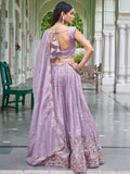 Marvelous Lavender Sequins Work Crushed Wedding Lehenga With Blouse