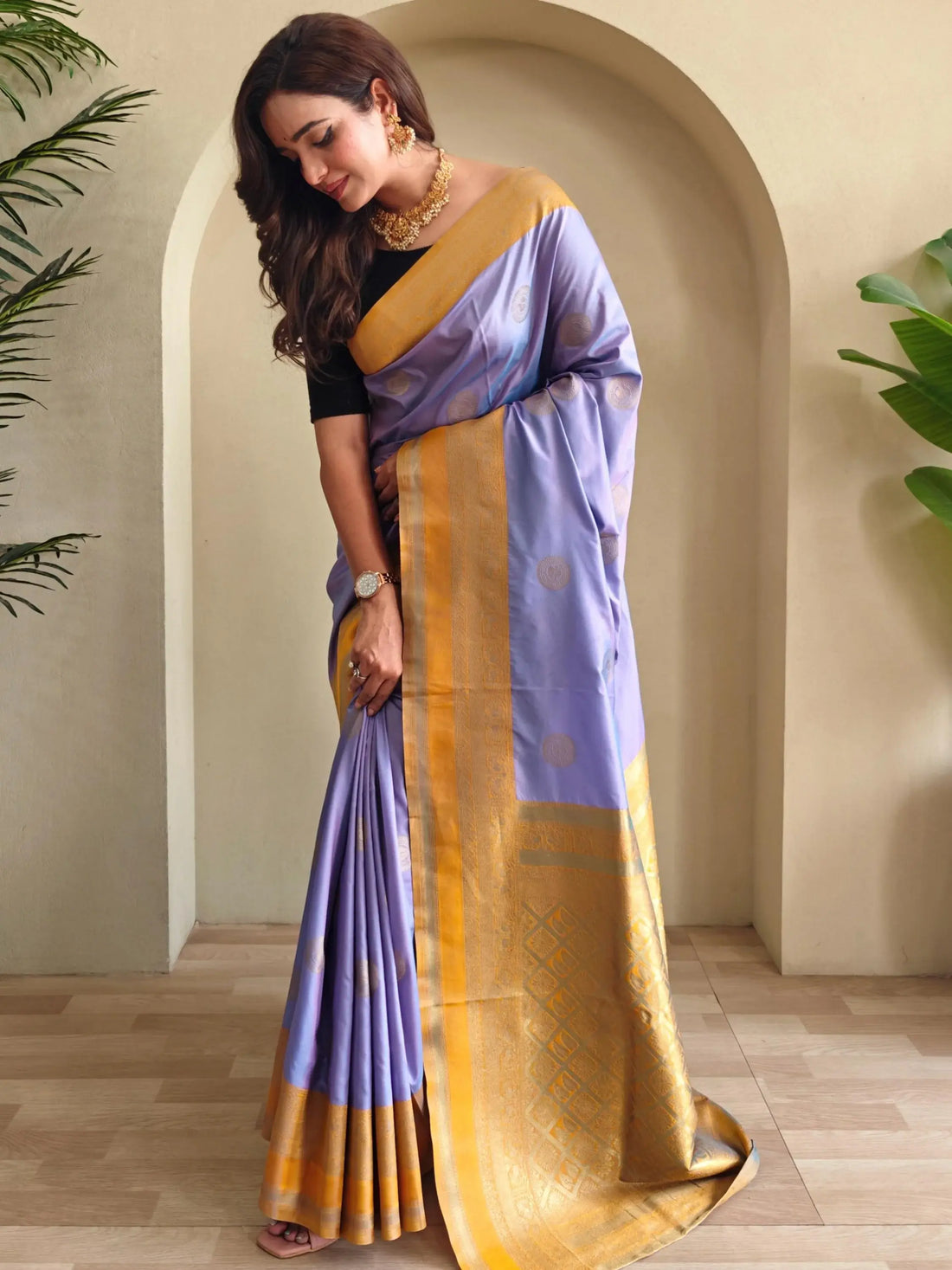 Marvelous Lavender Zari Weaving Silk Traditional Saree With Blouse - Zeel Clothing