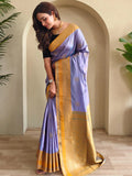 Marvelous Lavender Zari Weaving Silk Traditional Saree With Blouse - Zeel Clothing