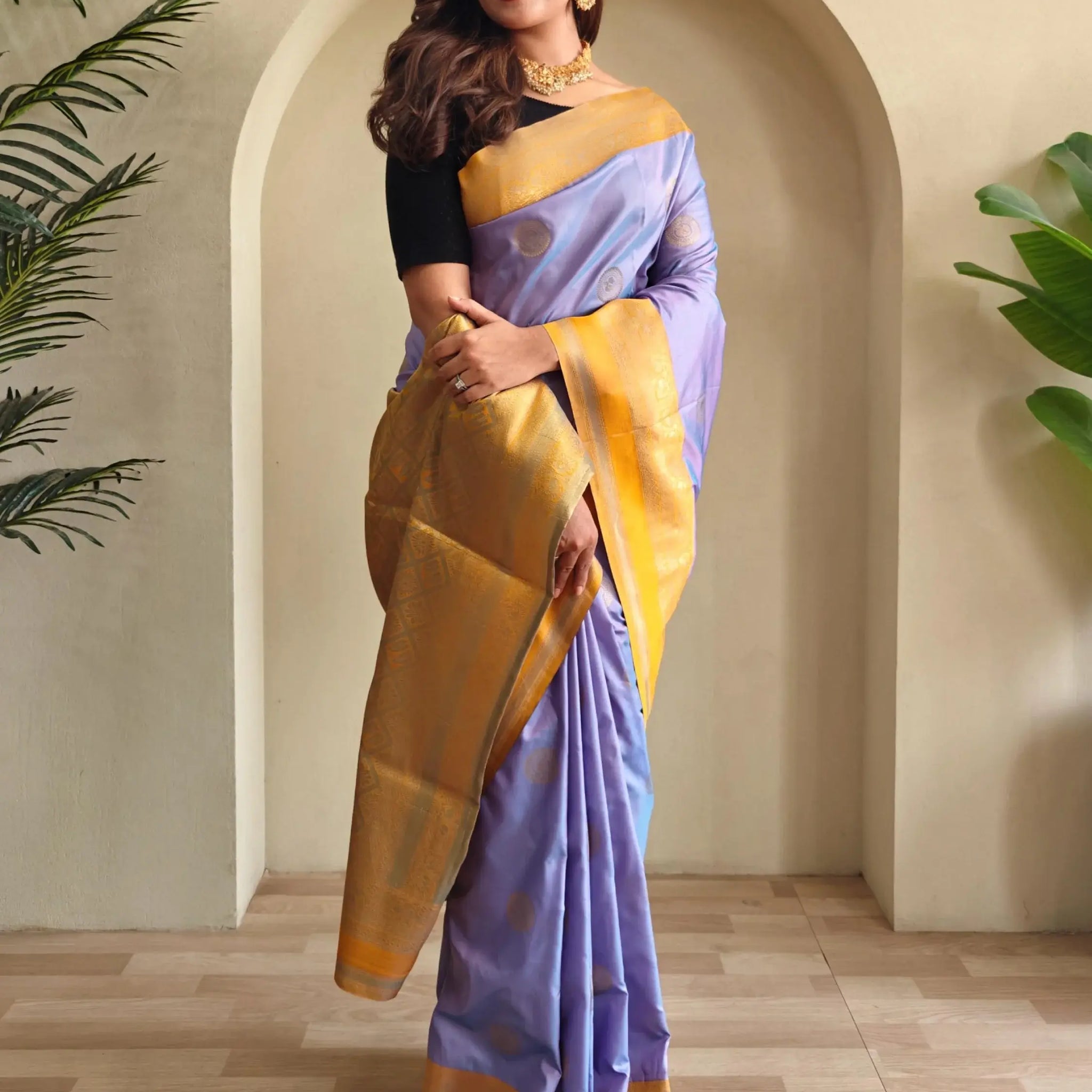 Marvelous Lavender Zari Weaving Silk Traditional Saree With Blouse - Zeel Clothing