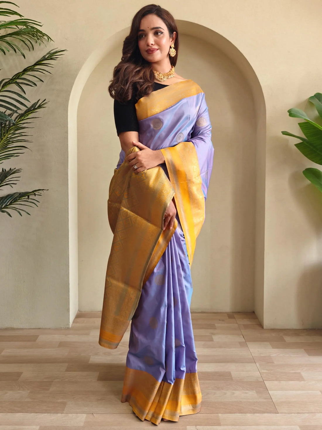 Marvelous Lavender Zari Weaving Silk Traditional Saree With Blouse - Zeel Clothing