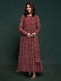 Marvelous Maroon Digital Printed Organza Traditional Gown With Dupatta - Zeel Clothing