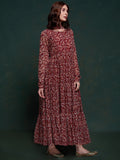 Marvelous Maroon Digital Printed Organza Traditional Gown With Dupatta - Zeel Clothing