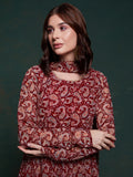 Marvelous Maroon Digital Printed Organza Traditional Gown With Dupatta - Zeel Clothing