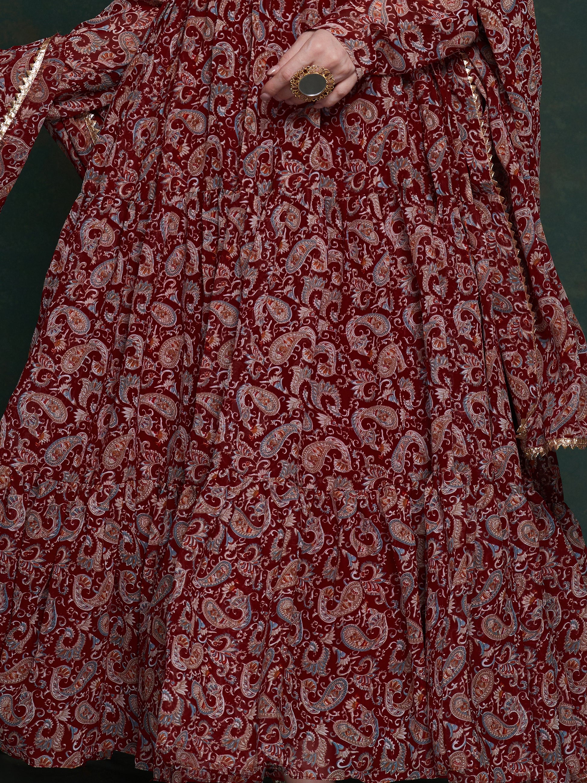 Marvelous Maroon Digital Printed Organza Traditional Gown With Dupatta - Zeel Clothing