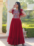 Marvelous Maroon Multi Thread Embroidery Georgette Function Wear Gown - Zeel Clothing