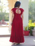 Marvelous Maroon Multi Thread Embroidery Georgette Function Wear Gown - Zeel Clothing