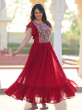 Marvelous Maroon Multi Thread Embroidery Georgette Function Wear Gown - Zeel Clothing