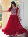 Marvelous Maroon Multi Thread Embroidery Georgette Function Wear Gown - Zeel Clothing